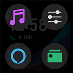 4 つのアプリアイコン - 音楽、クイック設定、Alexa、ウォレット